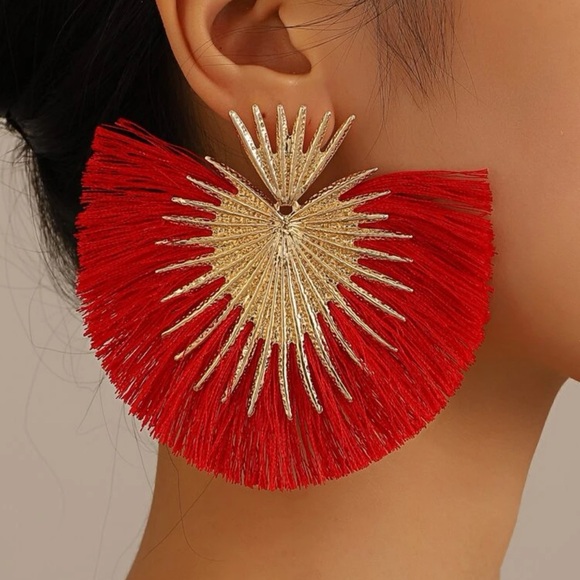 Fanned Out Fringe Earrings -Orange - Picture 2 of 10